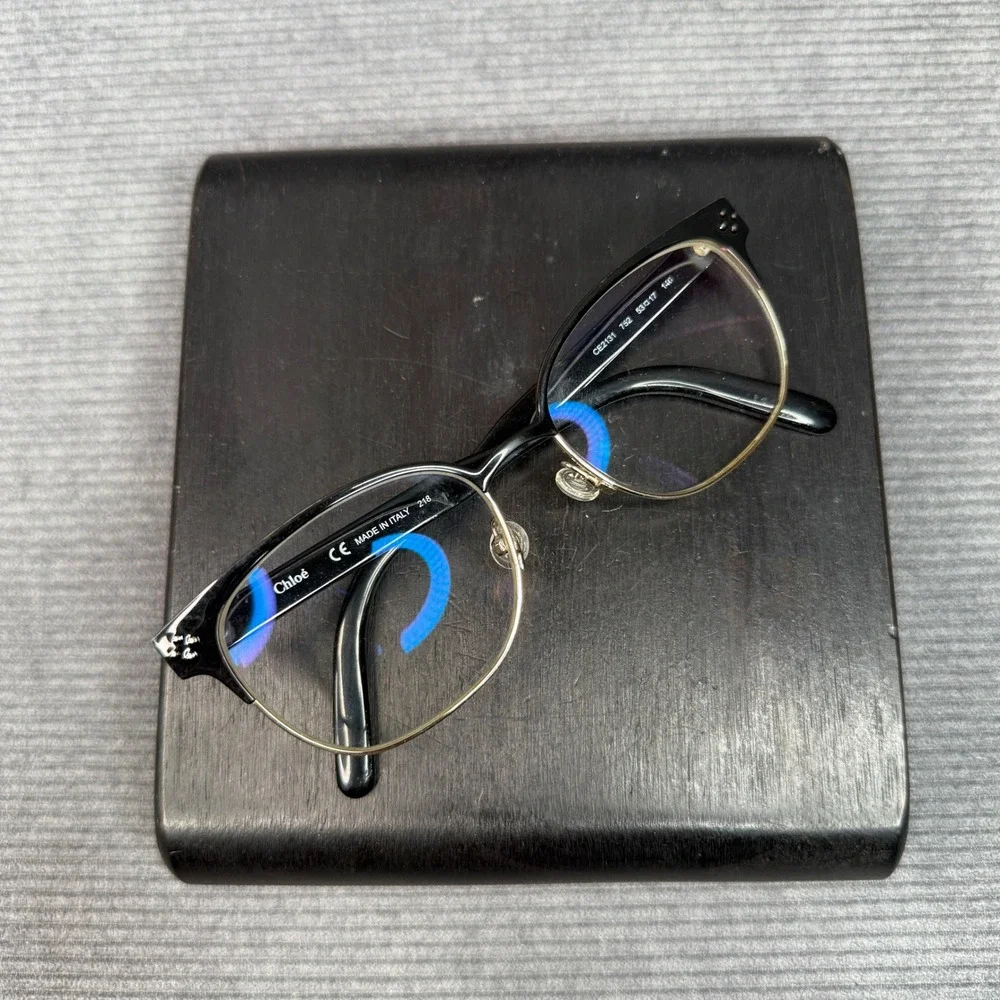 Chloe‎ CE2131 752 Cat Eye Y2K Eyeglasses Black Gold Metal Frame Italy 53-17-140